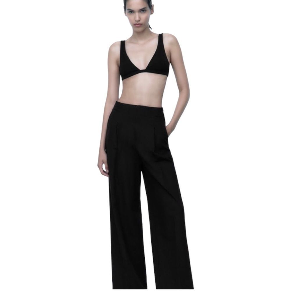 Zara Black Wide Leg Pants Women Size Large